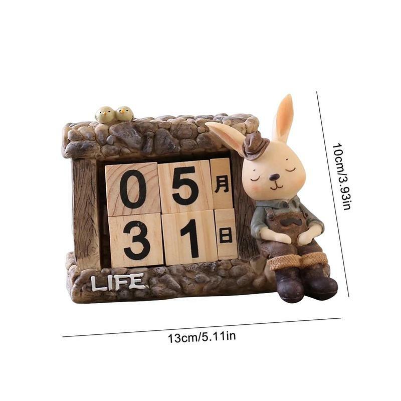 Блочный календарь, настольный календарь, настольное украшение с кроликом, однотонный дизайн, для обеденного стола, кухонный маленький стол