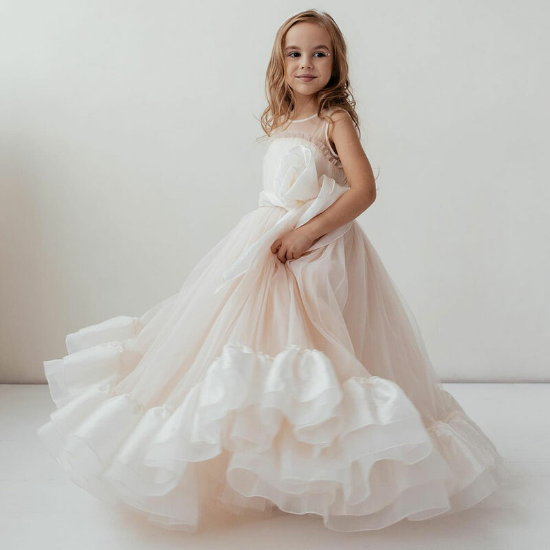 Jill Wish Elegant Arabic Pink Girl Dress Ribbons Dubai Baby Kids Princess Birthday Wedding Party Ball Evening Gown 2024 J101