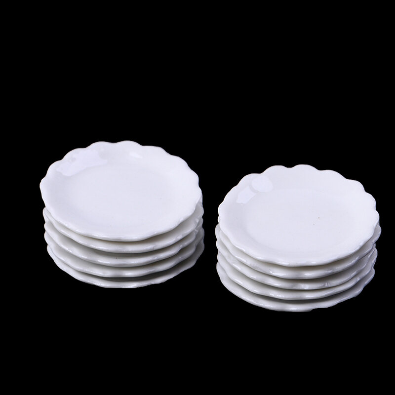 2 шт., 1:12 миниатюрная керамическая тарелка для кукольного домика, десертная кружевная тарелка, фотоигрушка