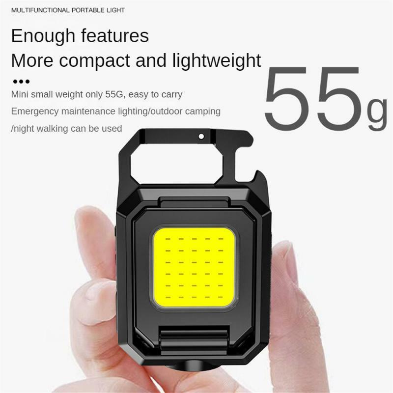 Mini Keychain Light [Gift] 800mAh COB LED Pocket Flashlight Type-C USB Rechargeable IPX4 Waterproof For Outdoor Camping Hiking