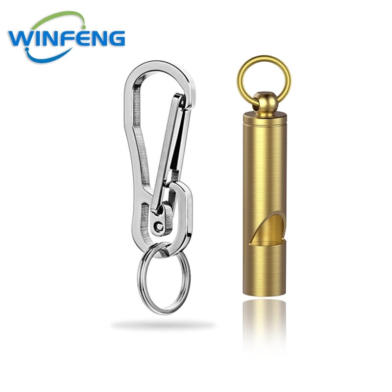Aço inoxidável EDC Emergency Whistle Keychain, Premium Brass Keyring, Camping ao ar livre, Caminhadas Sobrevivência Suprimentos, alta qualidade