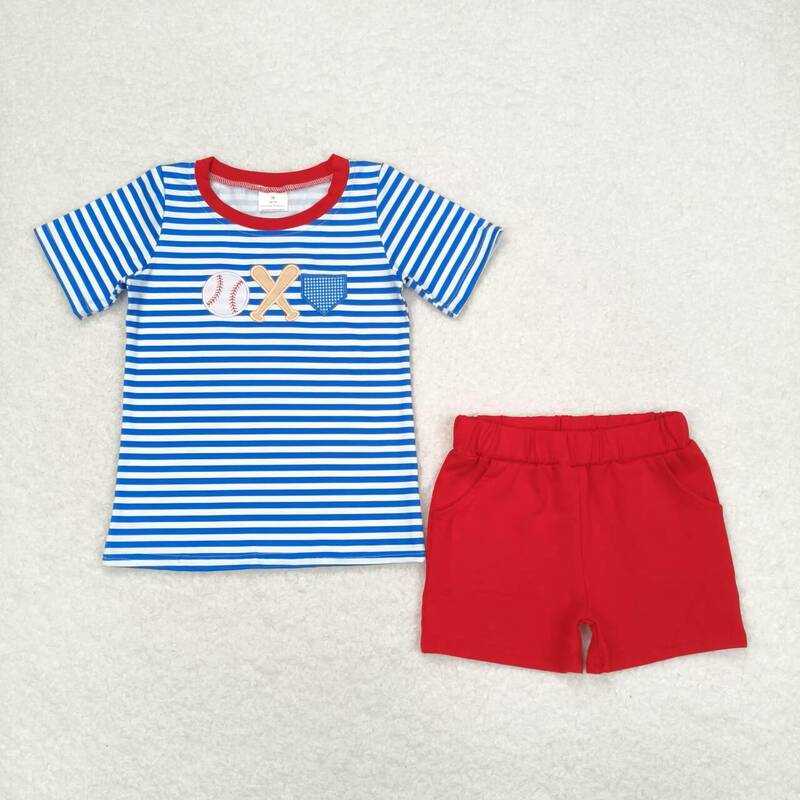 Sprzedaż hurtowa dzieci z haftem komplety letnie malucha z krótkimi rękawami bawełniane koszulki spodenki dla dzieci Baby Boat Dog dwuczęściowy strój