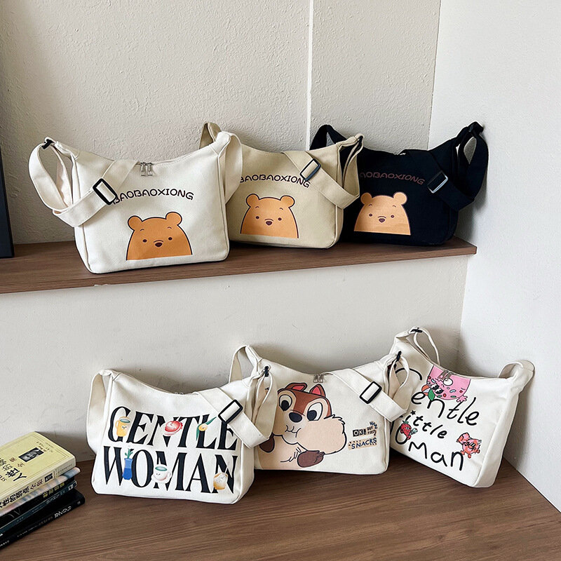 Cute Cartoon Prints Girls Small Canvas Crossbody Bags for  Women Portable Lightweight Bookbag Korean Style Messenger Bag for Boy