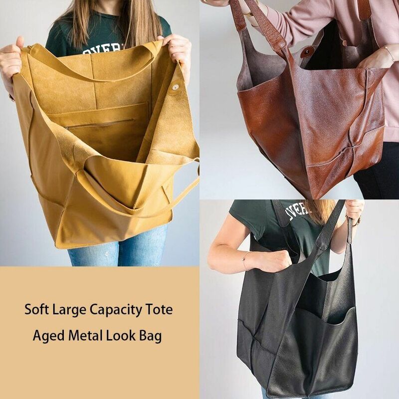 حقيبة كتف من الجلد الصناعي للنساء ، حقيبة كتف ناعمة غير رسمية ، سعة كبيرة ، حقيبة فاخرة