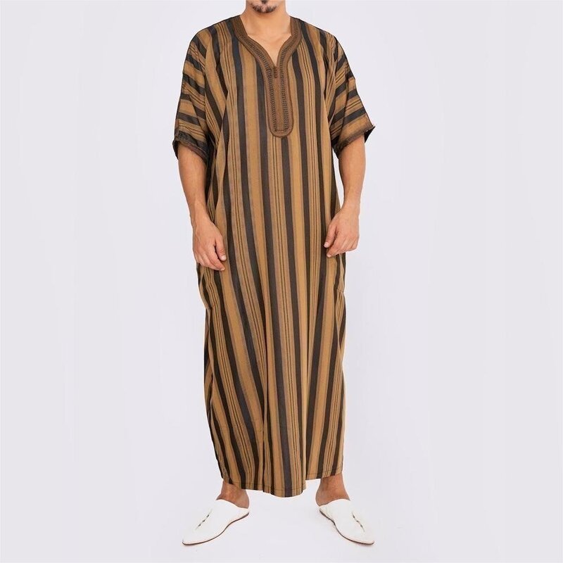 Длинная мужская одежда Ближнего Востока, мусульманская, азиатская, Арабская, национальная одежда с коротким рукавом