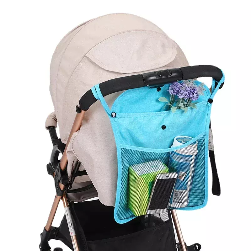 Mesh Hanging Storage Bag for Baby Stroller, Trolley Organizer, Fralda Seat Pocket, Acessórios de transporte