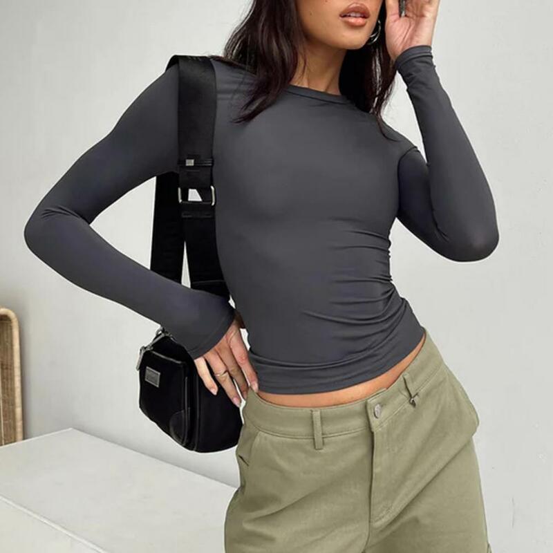 Женская футболка, Женский Топ с длинным рукавом, стильный женский облегающий пуловер, мягкая дышащая футболка с длинным рукавом для повседневной носки