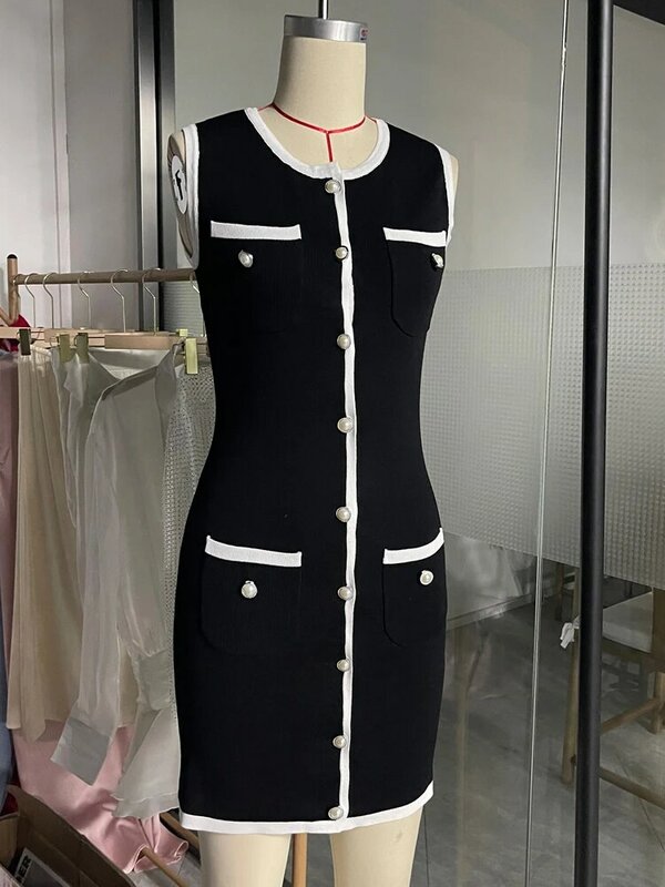 Tossy-Vestido corto de punto sin mangas para mujer, minivestido elegante de retales, de cintura alta, con bolsillo en contraste, a la moda