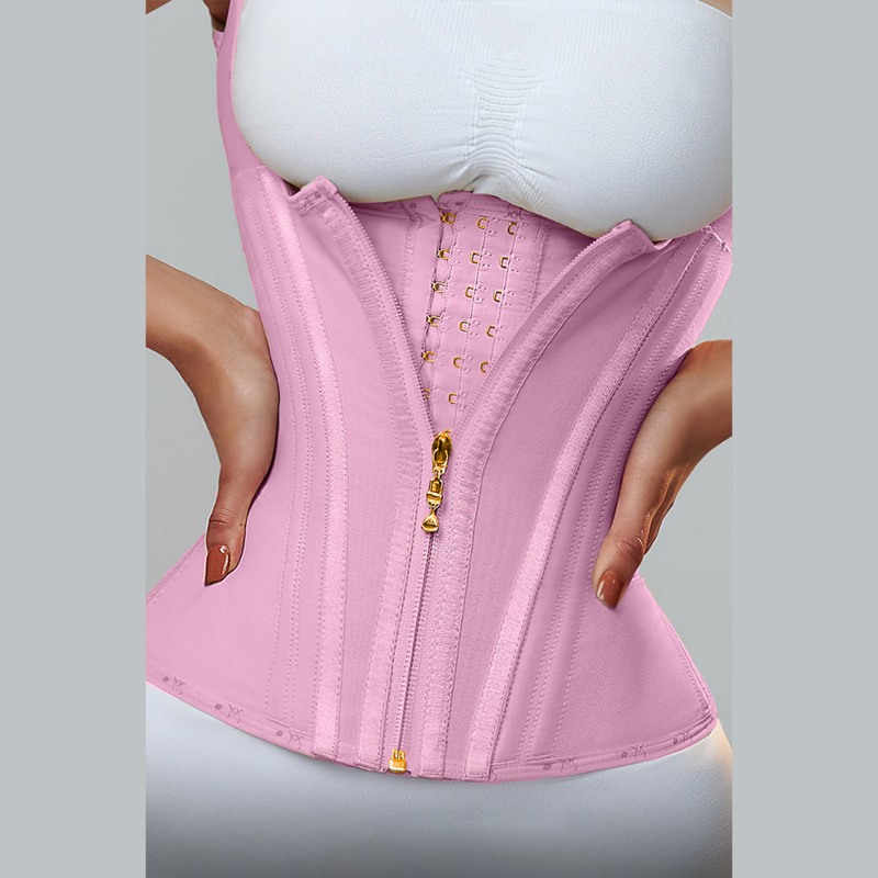 Fajas colombianas-女性用ダブルコンプレッションコルセット,骨の調節可能なジッパーとフック,フラットベリーのボディシェイプ