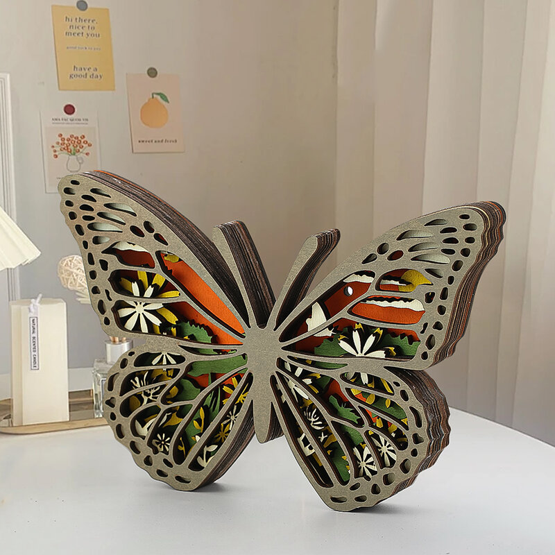 1 buah 3D berongga kayu kupu-kupu St. Patrick's Day ornamen liburan foto alat peraga aksesoris miniatur meja dekorasi hadiah kerajinan