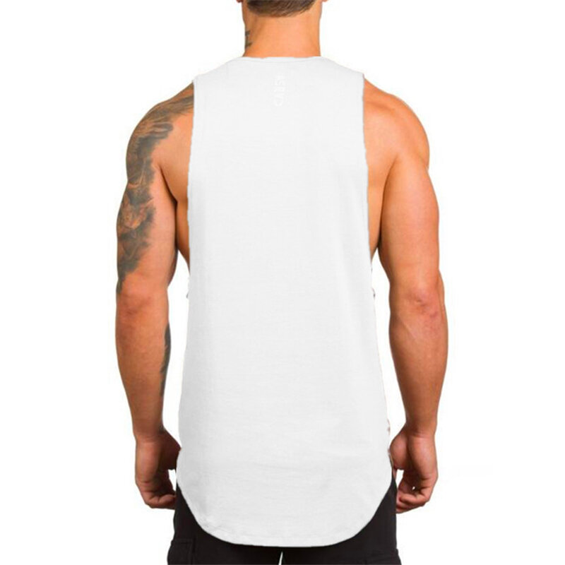 Atasan Tank top otot tanpa lengan untuk pria, kaus katun kasual musim panas tembus udara dengan lengan untuk pria