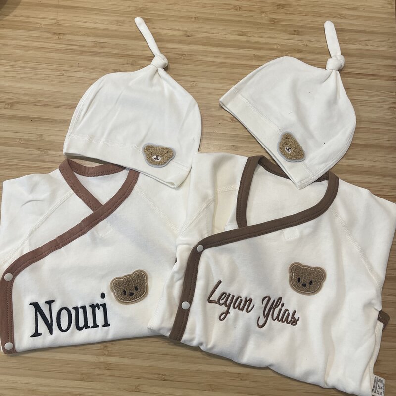 Macacão de manga comprida bordado para recém-nascido, puro algodão, personalizado, camisa do bebê, primavera e outono