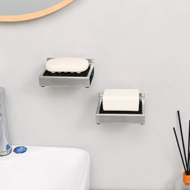 Mydelniczka akcesoria łazienkowe przysznic do montażu na ścianie mydelniczka ze stali nierdzewnej ubikacja regał magazynowy samoprzylepna półka do organizowania domu