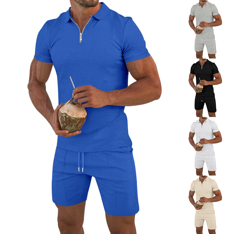 Zomer heren casual set straatkleding effen kleur korte broek merk hoogwaardige outdoor fitness-en sportset