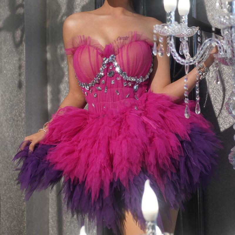 La più nuova moda servizio fotografico vestito donna rosa principessa Tutu torta a strati Tulle abiti da sera Prom abiti da donna per tappeto rosso