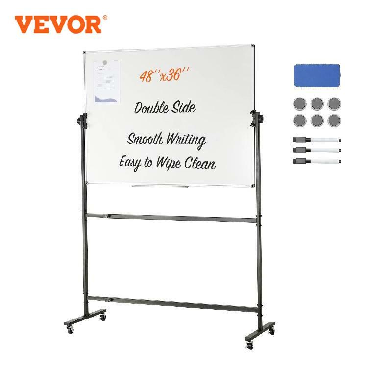 VEVOR papan tulis magnetik dua sisi, papan tulis dua sisi 360 ° dapat diatur tinggi dapat diatur untuk sekolah