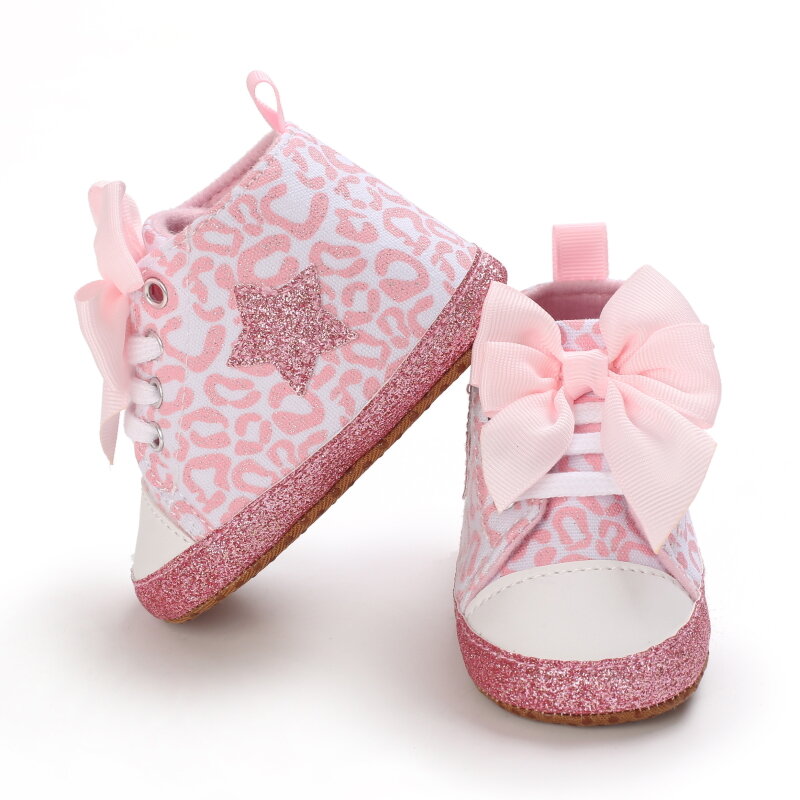 Sepatu Bayi Merah Muda Sneakers Modis Putri Sepatu Bayi Balita Sol Lembut Anti Selip untuk Bayi Berusia 0-1 Tahun Sepatu Pembaptisan Bayi
