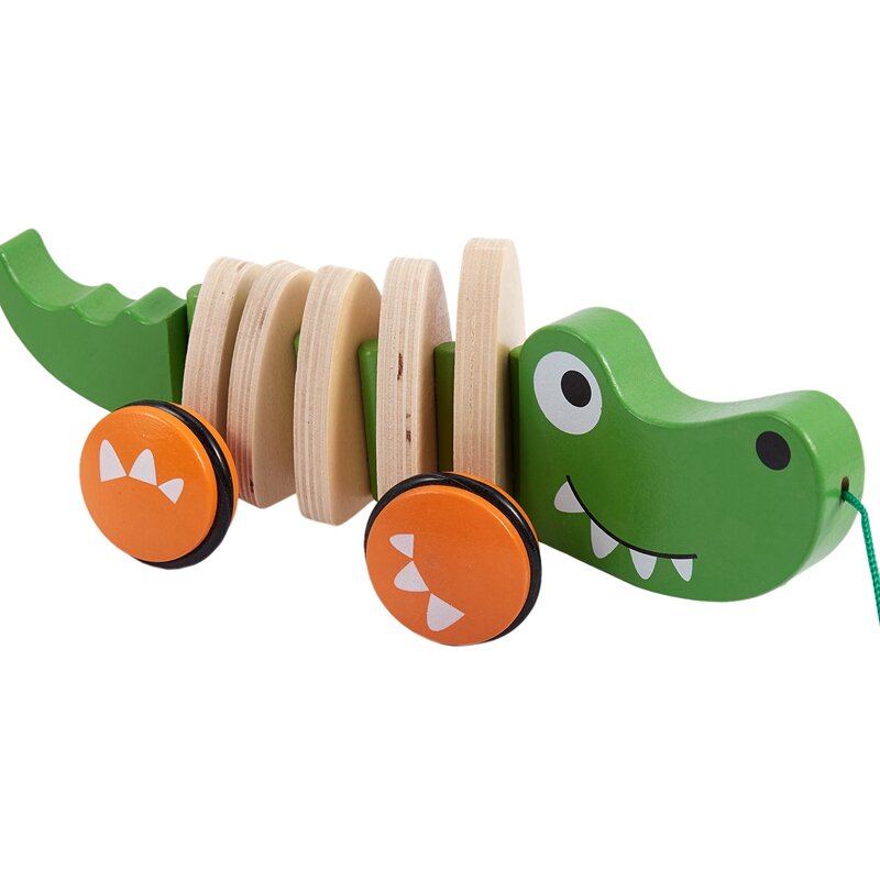 Giocattolo da tiro in legno auto in legno giocattoli per bambini in legno cartone animato coccodrillo giocattolo auto carro attrezzi