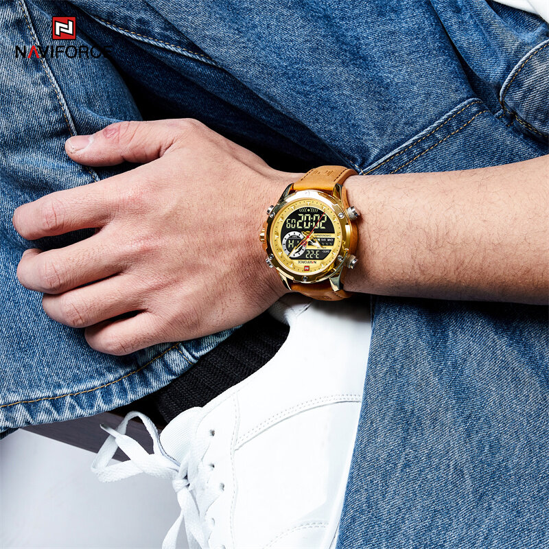 NAVIFORCE luksusowe oryginalne zegarki męskie na co dzień sportowy chronograf Alarm kwarcowy zegarek na rękę skórzany wodoodporny zegar 9208