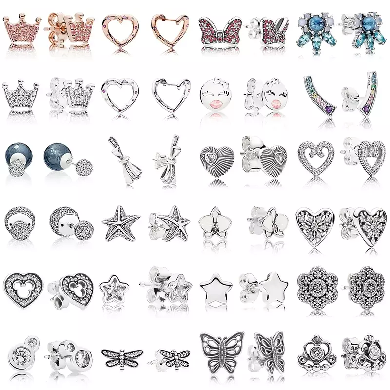 2019 nuovi orecchini in argento Sterling 100% 925 bella corona di farfalle stelle Love Heart Ear Studs Charm Bead Fit Original DIY Dangler