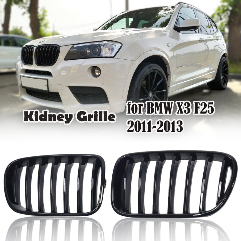 ABS Gloss Black Front Bumper Kidney Grille, Racing Grill, Acessórios do carro, Substituição 1 Linha, BMW X3 F25 2010 2011 2012 2013