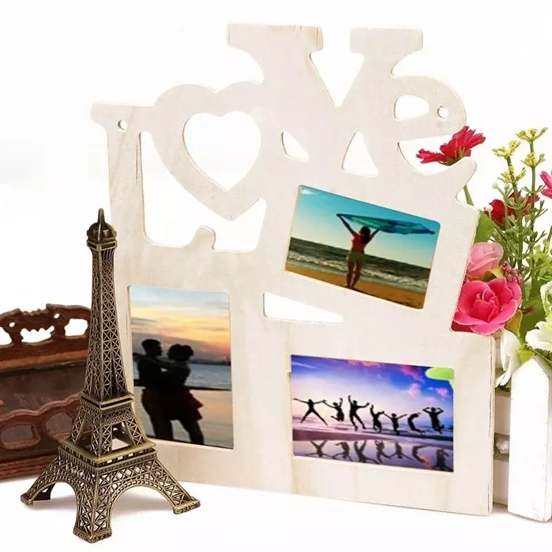 New DIY Durable Hollow Love Wooden Photo Picture Frame  Home Decor