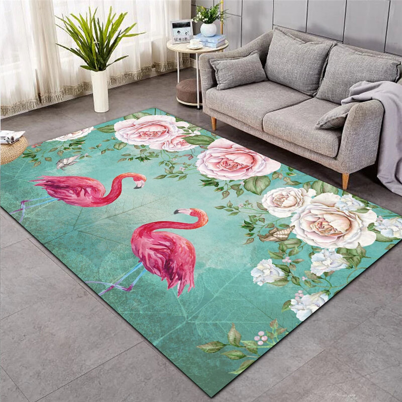 Акварельный коврик с рисунком фламинго, тропических листьев