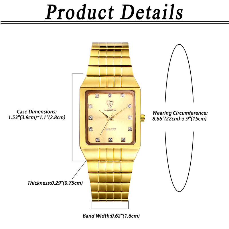 Lancardo 2024 Dun Roestvrij Staal Vierkant Paar Waterdicht Horloge Quartz Diamant Gegradueerde Bandmaat Verstelbare Casual Business