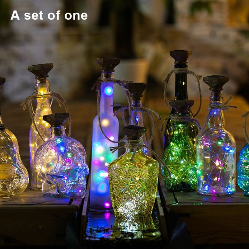 Luces alimentadas por energía Solar para botellas de vino, 20 LED, corcho de cobre, Mini cadena de luces de cobre para botellas de vino
