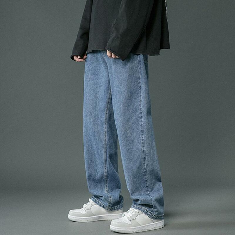 Pantalones vaqueros cómodos de pierna ancha para hombre, Jeans lavados de estilo Hip Hop con bolsillos, clásicos, rectos e informales para primavera