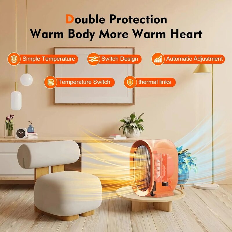 1200W PTC Ceramic Heater with 2 Modes,Portable Space Heater, Tip-Over & Overheat Protection, Quiet Fast Safety Heating