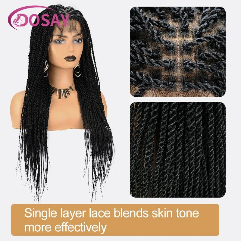Peluca Frontal de encaje trenzado en espiral para mujeres negras, pelucas frontales de encaje completo, caja sin nudos Locs, peluca sintética trenzada, 36 pulgadas