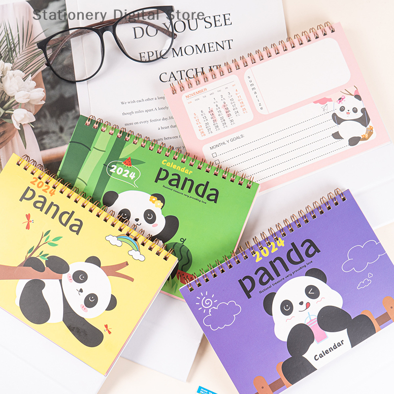 Calendario de escritorio de Panda de dibujos animados, adornos de escritorio, planificador diario, planificador de mesa, regalo de Navidad de Año Nuevo, 2024