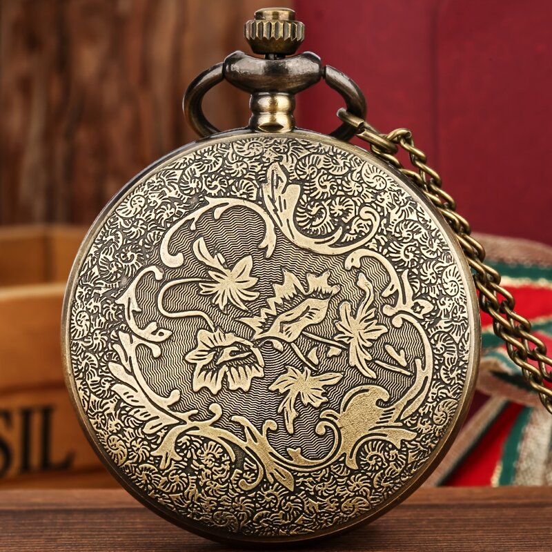 Reloj de bolsillo de cuarzo con diseño único para hombre y mujer, cronógrafo de diseño clásico de bronce, de estilo clásico