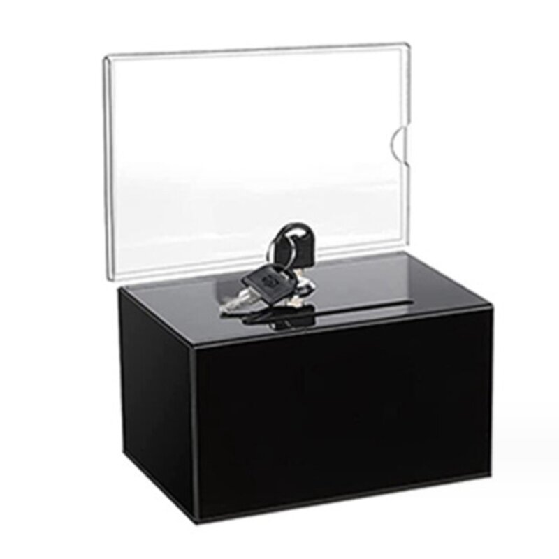 Acrylic Donation Suggestion Box Secure And Safe Tip Jars Ticket Box Drawing Box With Lock, For Business Cards