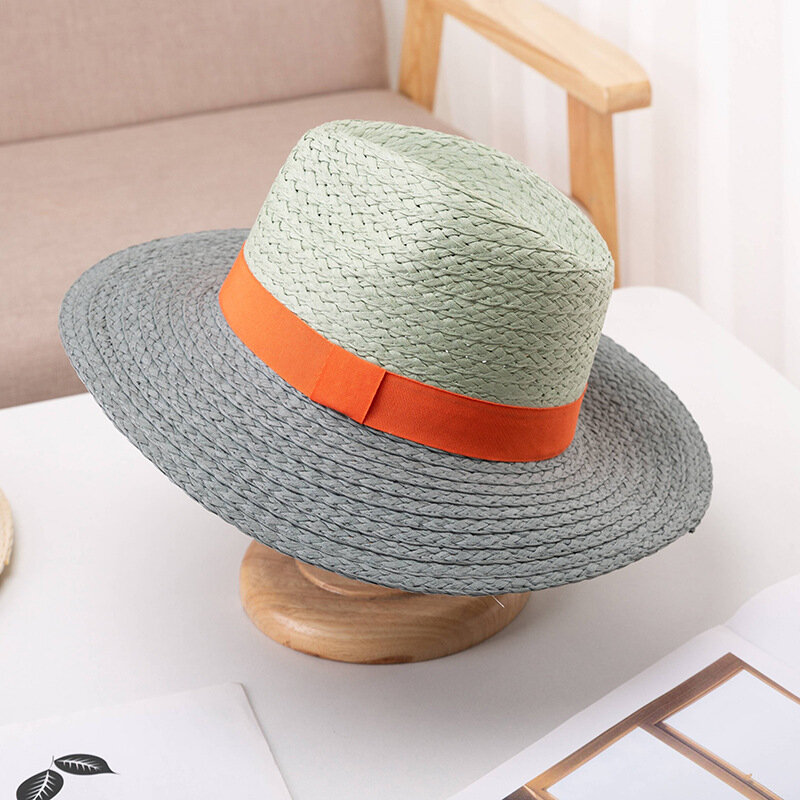 Chapéu Panamá palha simples protetor solar Jazz, Fedora de praia de turismo masculino, chapéu listrado, chapéu de verão feminino, 2023