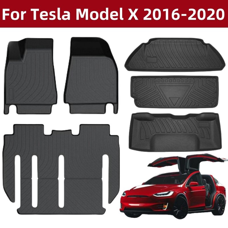 Коврики для пола Tesla Model X 2016-2020, 5, 6 и 7 мест, для любой погоды, полный комплект защитных напольных ковриков, аксессуары, левый руль