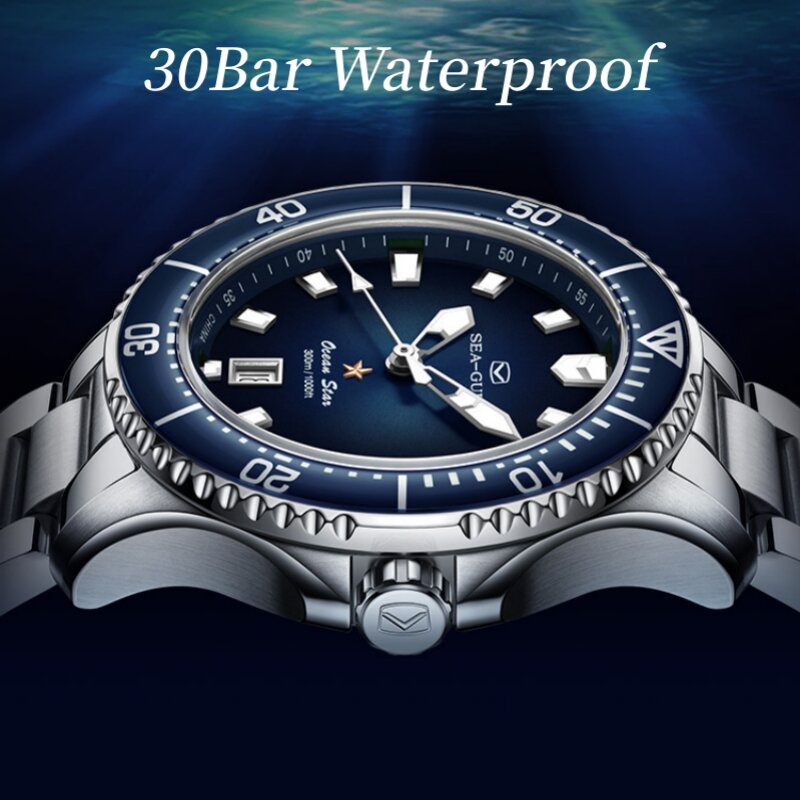 Relógio de gaivota mecânico automático masculino, resistência à água, aço inoxidável 316L, safira cristal, estrela oceânica 1210, 300m, 2023