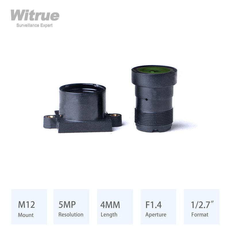 Witrue Starlight Lens M12 * P0.5 Mount HD 5MP 4MM Aperture F1.4 Format 1/2.7" for Surveillance Camera CCTV Accessoies