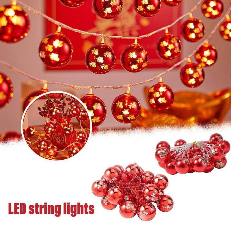 Luzes de corda LED para decoração de ano novo vermelho brilhante, primavera festival suprimentos, decoração luz, caráter chinês, sala de estar