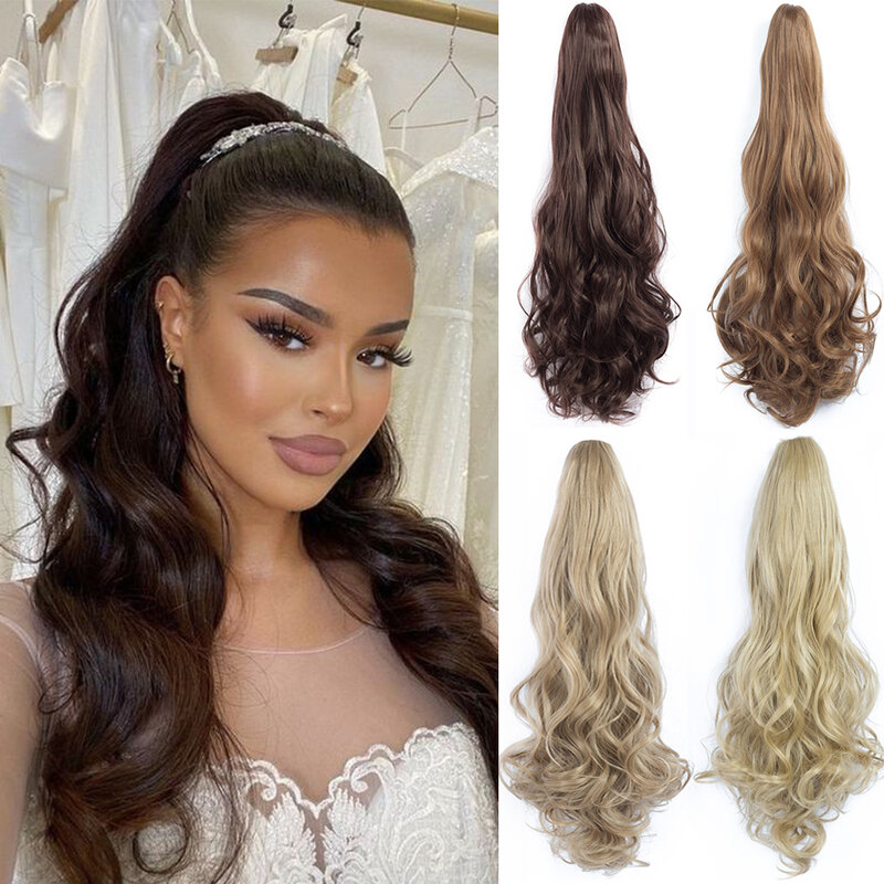 Claw Clip In Wavy Ponytail Extensions Synthetic Fiber Hair Piece 24 Inch Long Wavy Ponytail Extensions For Women Girls