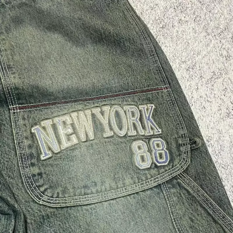 سراويل جينز عتيقة مغسولة ، سراويل نسائية بأرجل واسعة مستقيمة في الشارع Y2K ، متعددة الجيوب ، أوروبا والولايات المتحدة ، مهرج الموضة الجديدة