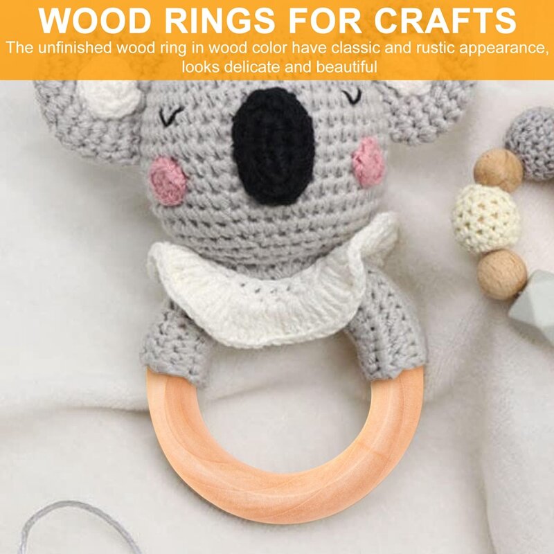 30 buah cincin kayu alami 60Mm belum selesai Macrame cincin kayu lingkaran kayu untuk DIY kerajinan cincin liontin membuat perhiasan