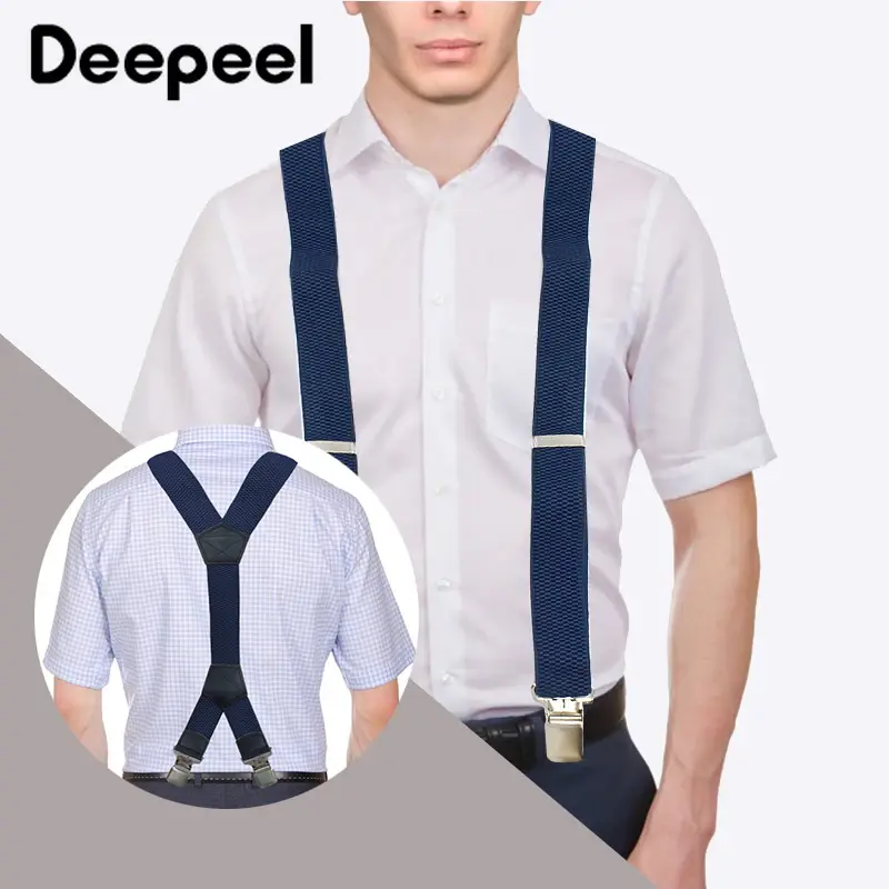1 buah Deepeel 4x125cm Suspender pria dewasa tali elastis lebar 4 klip celana dekorasi gantungan kerja Suspender Pria Jockstrap