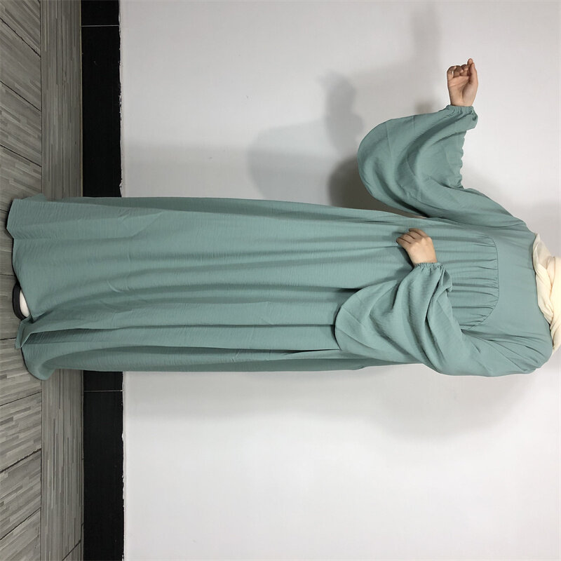 Gaun Doa Krep Gaun Maxi Modern Elegan Baru Pakaian Muslim Wanita Islam Manset Elastis Abaya Sederhana Lebaran Kualitas Tinggi