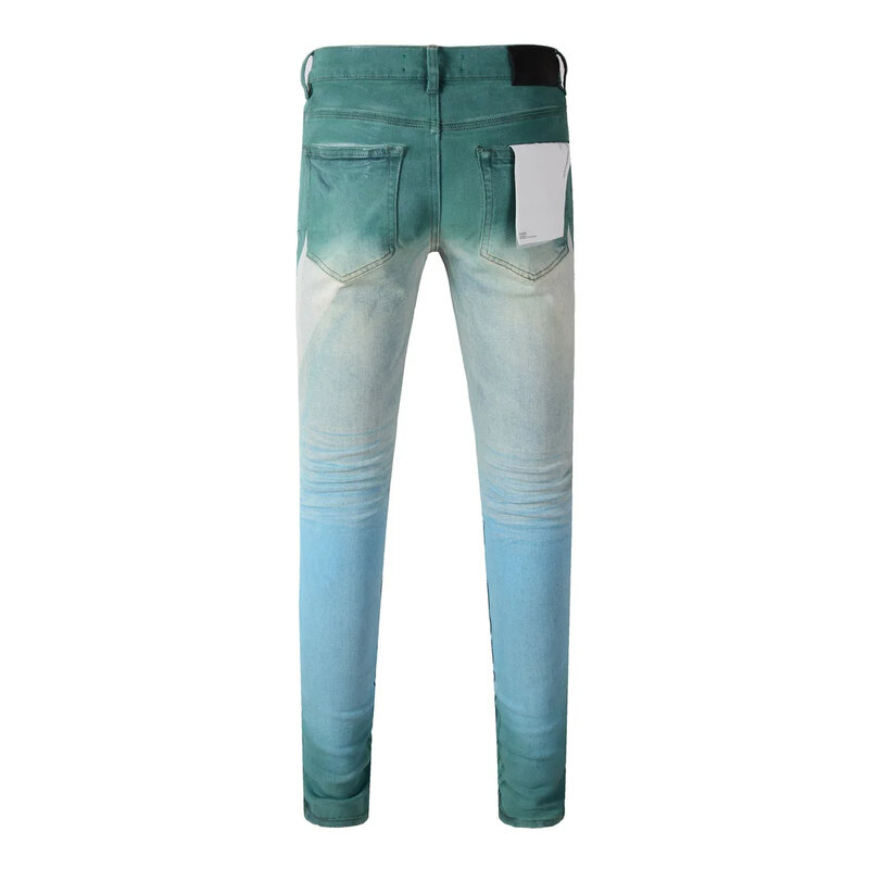 Merek ROCA ungu jeans High Street industri berat semprot dicat PU lebih lem gradien perbaikan naik rendah celana Denim kurus
