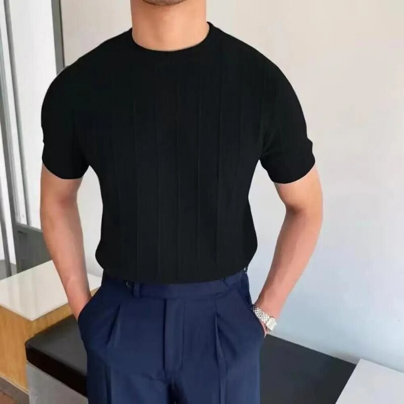 Camiseta de manga corta con cuello redondo para hombre, Camisa ajustada de Color sólido para gimnasio, deportiva, Top informal de manga corta