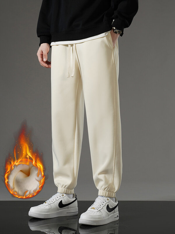 2023 New Winter Men's Joggers Sweatpants Fleece Liner Sportswear Thick Warm Casual Track Pants Male Thermal Velvet Trousers