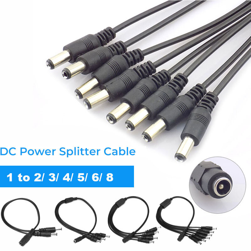 Cable divisor de alimentación de CC de 1 a 2/3/4/5/6/8 vías para adaptador de cámara CCTV, conector hembra a macho, Cable de fuente de alimentación de 2,1x5,5mm