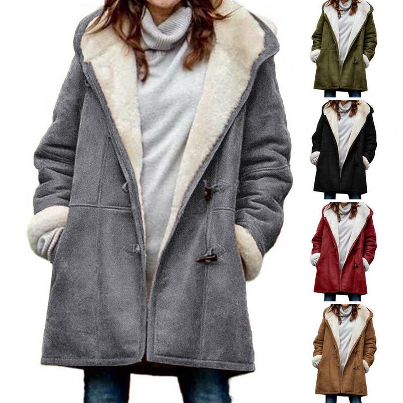 女性の冬のオーバーコート,ダブルポケット,防風,フード付きコート